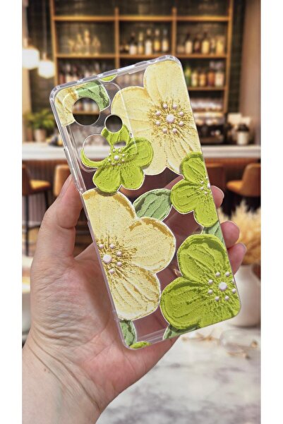 Vip Case Redmi Note 12 Pro 5G Uyumlu Yeşil Çiçek Desenli Şeffaf Darbe Emici K...