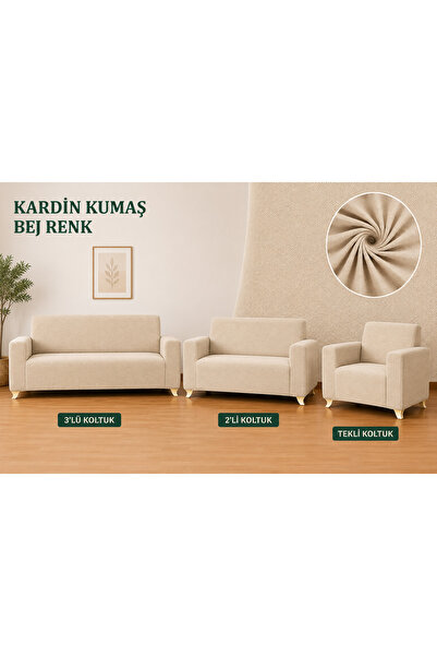 Akbal Home Klasik 3+2+1+1 Koltuk Örtüsü Likralı Tüm Çevre Giydirme Alttan Las...