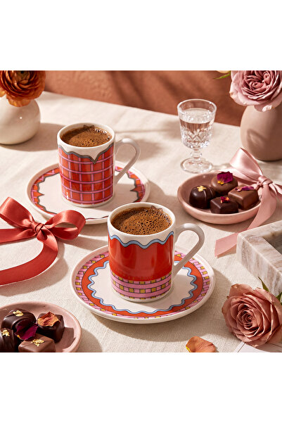 Aryıldız Lura 4 Parça 2 Kişilik Kahve Fincan Takımı Turuncu 90 ml
