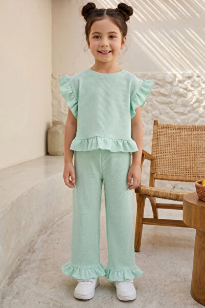 NOBLEKIDS Girl's Ruffled Waffle Two-Piece Set Mint Green