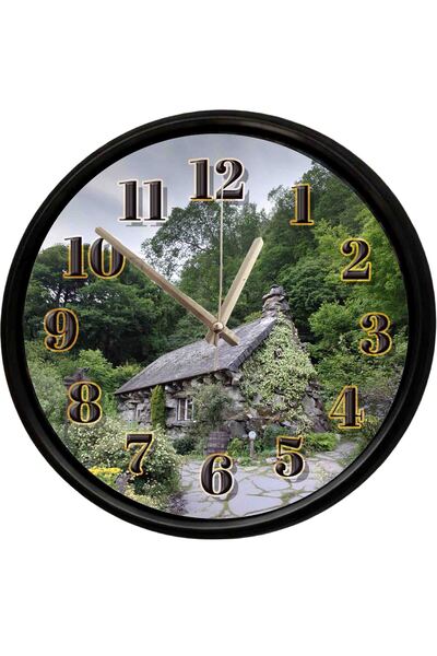 Caseras Stone Cottage in the Forest Themed Decorative Wall Clock 28 cm Silent...