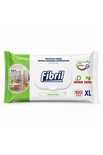 Fibril Servetele Umede pentru Suprafete, Aroma Fresh Clean, 100 Bucati, XL Ex...