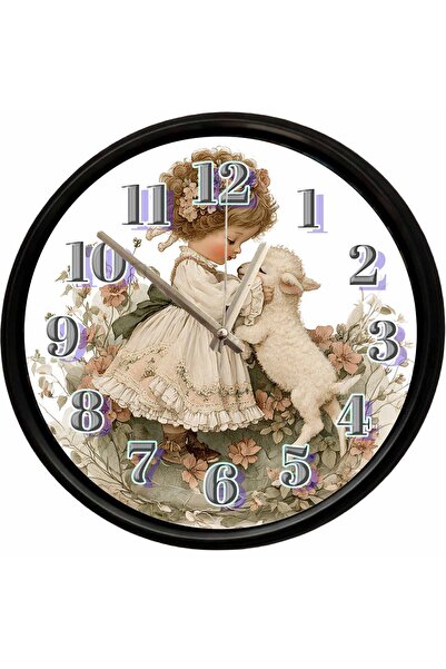 Caseras Cute Girl and Lamb Friendship Themed Decorative Wall Clock 28 cm Sile...