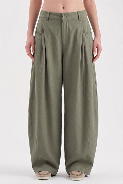 tw3 Women's 100% cotton pile detailed balloon fit design pants
