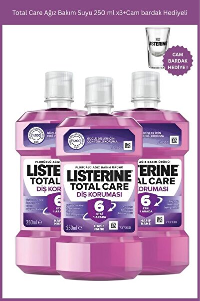 Listerine Total Care Ağız Bakım Suyu 250 ml x3+Cam bardak Hediyeli