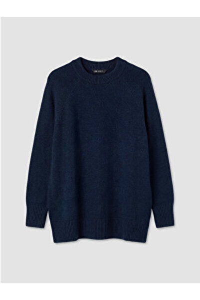 LC Waikiki New Season Navy Blue Crew Neck Oversize Women's Knitwear Tunic