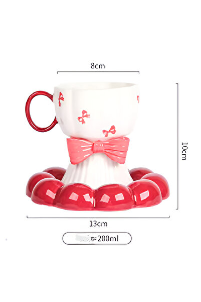 wafra store Ceramic Cup and Saucer Set with Classic Bowknot Design (Coquette)...