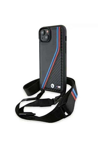 BMW Husă Ediția M Carbon cu Linii Tricolore și Curea pentru iPhone 15 Plus, 1...