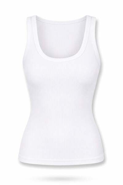 5in1Canpolat Ecru U-Neck Ribbed Undershirt 16696