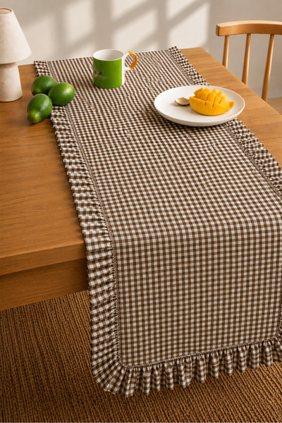 Mirilliahome Față de masă cu volane, 40x150 cm, din țesătură fără cusături, r...