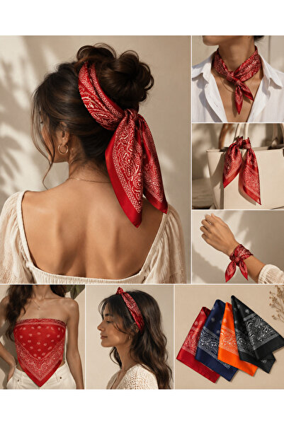 Green İpek Kumaş Otantik Desenli 55x55 Çok Amaçlı Bandana Fular