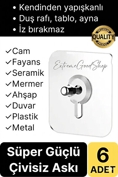ExtremeGoodShop 6 Adet Süper Güçlü Kendinden Yapışkanlı Tutunabilen Çok Amaçl...