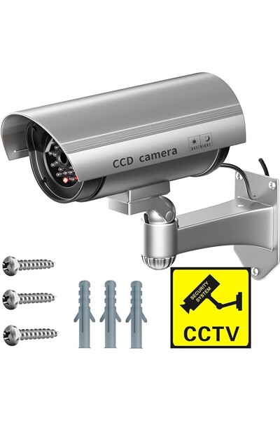 Ayawaska Camera de supraveghere falsa cu bec LED rosu intermitent, Dummy CCTV...