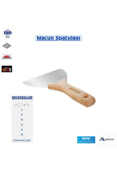 Apeksal Skarp Profesyonel Macun Spatulası , 18 Cm Paslanmaz Çelik Ahşap Saplı...