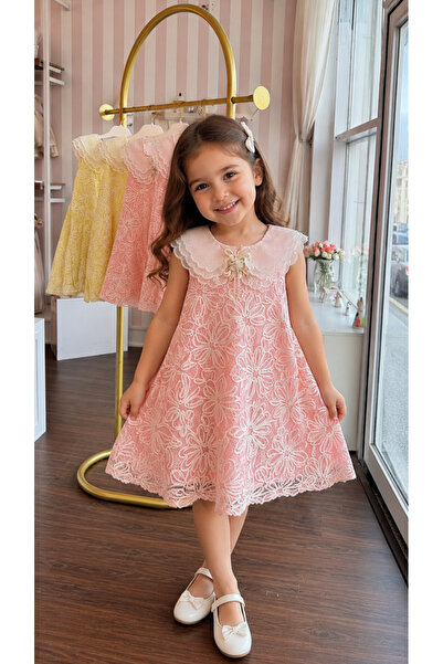 sunshine boutique15 فستان صيفي وردي مع طوق شعر - 4 سنوات الطول 62 سم