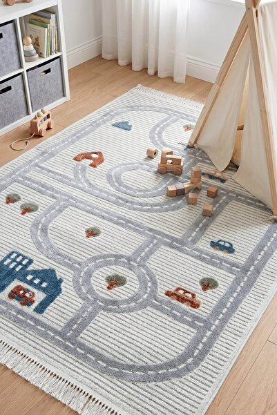Dekorenti Kids 1002 Multi - Şehir Yolu Desenli Çocuk Odası Halısı - 133x190