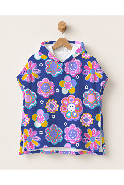milroma Colorful Floral Patterned Children's Poncho Towel Hooded Sea Beach Po...