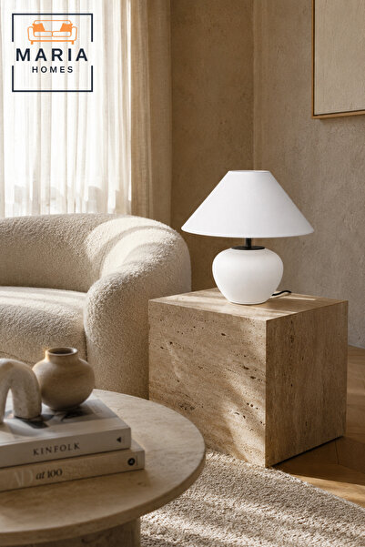 MARIA HOMES Modern White Table Lamp – Minimalist Bedside Lamp for Bedroom, Li...