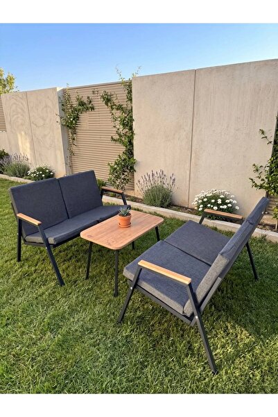 Dekoroom's VİENTO 2-2 BAHÇE BALKON MOBİLYASI,SEHPALI,SİYAH İSKELET KUMAŞ RENG...