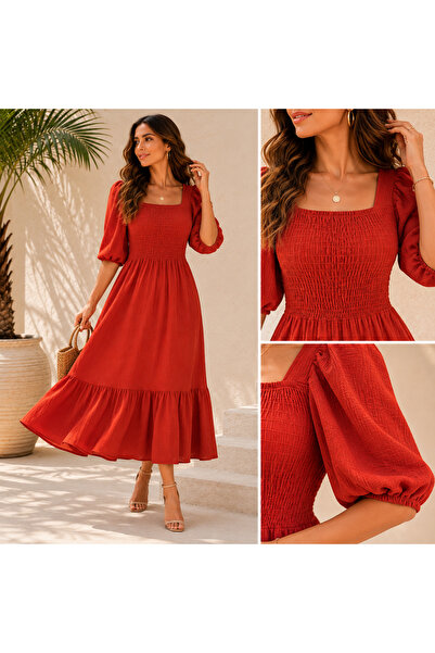 BLUSS Rochie midi Gipeli cu guler pătrat pentru femei