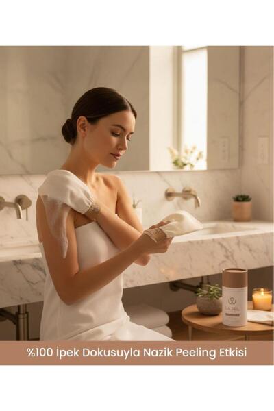 Lajel Premium 3'lü Set Beyaz Duş Kesesi, Peeling Eldiveni, Yüz Kesesi Floş Ipek Normal,orta,hassas C