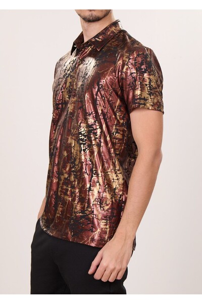 Mondo Bakır Polo Yaka Baskılı T-Shirt
