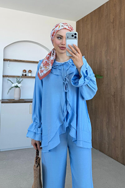 Hazamoda Nare Ruffle Detailed Suit Blue