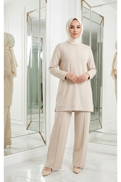 wishne Burgundy Combed Cotton Double Set – Long Tunic with Stitching Detail a...