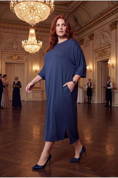 Ebsumu Women's Plus Size Sho Fabric Stone Printed Bat Smoked Dress