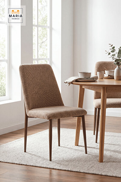 MARIA HOMES Coffee Upholstered Dining Chair with Wood Print Legs, Modern Acce...