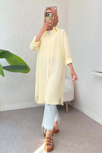zhrcelebi Çizgili Uzun Tesettür Tunik 613129 - Sari