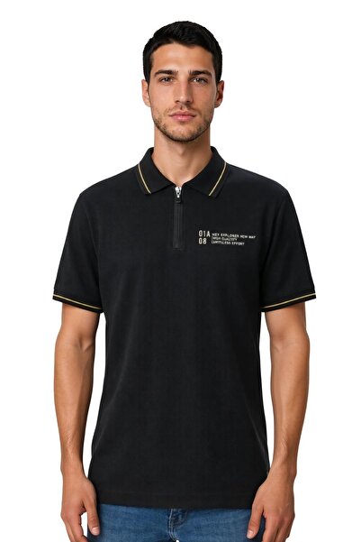 Arma Ar-Ma Men's Polo Collar T-Shirt Without Print Basic Collar Zippered Knit...