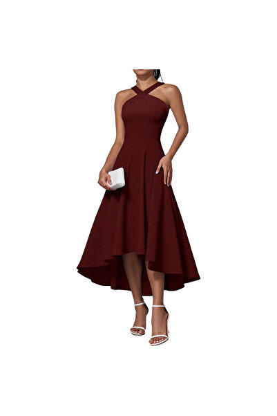 OEM Rochie midi elegantă de cocktail pentru ocazii de seară bordo L