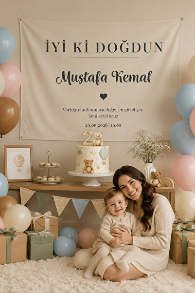 Vagonik Kişiye Özel Doğum Günü Happy Birthday Duvar Örtüsü Duvar Halısı Birin...