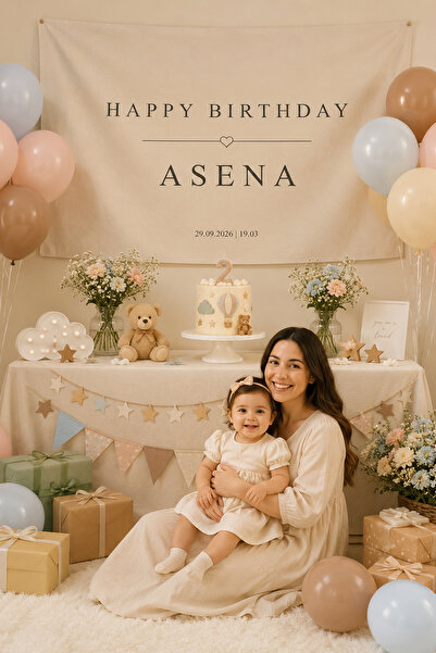 Vagonik Kişiye Özel Doğum Günü Happy Birthday Duvar Örtüsü Duvar Halısı Birin...