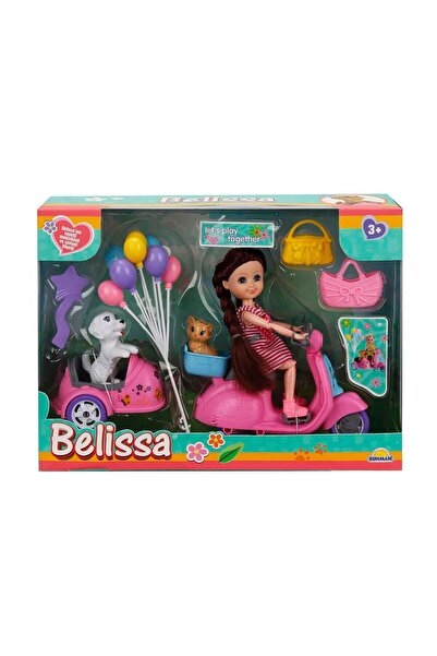 Belissa Set de joaca papusa pe scuter si animalutele dragute, Roz
