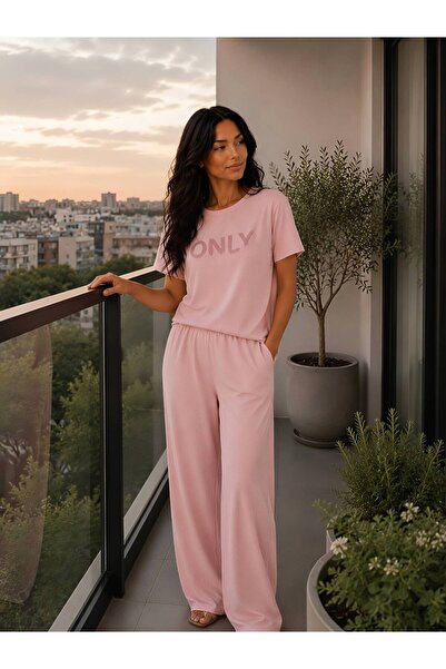 1way Comfortable and Stylish Home Pajamas, Striped T-Shirt and Wide-Leg Pants...