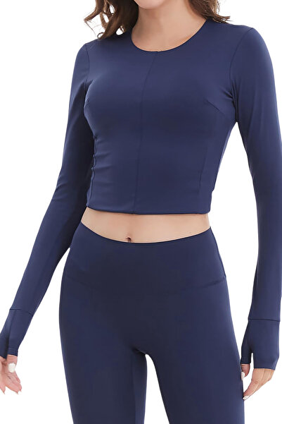 OEM Tricou Sportiv Dama Fitness Mânecă Lungă Respirabil Albastru Navy XL