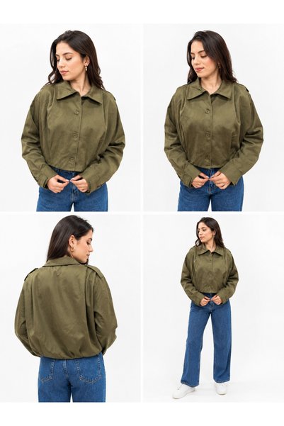 gülis Women's Khaki Suede Textured Oversize Jacket
