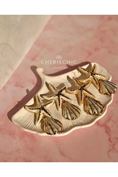 CHÉRIECHIC Jewels Krem Bej - Gold Deniz Yıldızı & Küpe