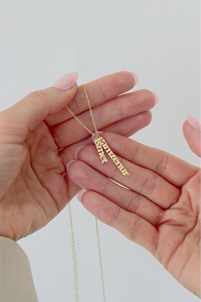 N!da Jewelry 925 Ayar Gümüş Sallantılı Charm Model Çift İsim Kolye