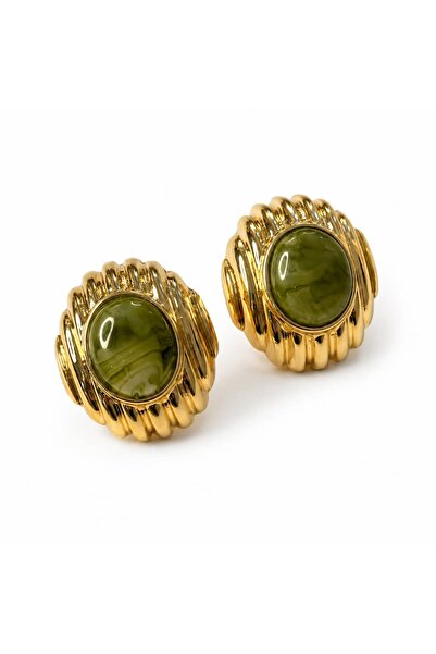 LEROSY CO. Special Series Oval Green Stone Detailed Earrings