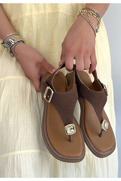 Generic Brand Jande Brown Leather Powder Flip-Flop Sandals