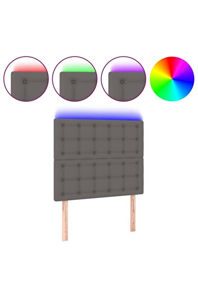 vidaxl Tăblie de pat cu LED, gri, 90x5x118/128 cm, piele ecologică