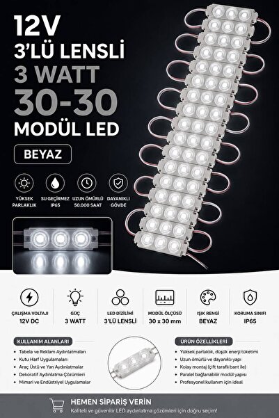 KUZEY AKSESUAR 3W Modül Led 3030 12v Mercekli 10 ADET
