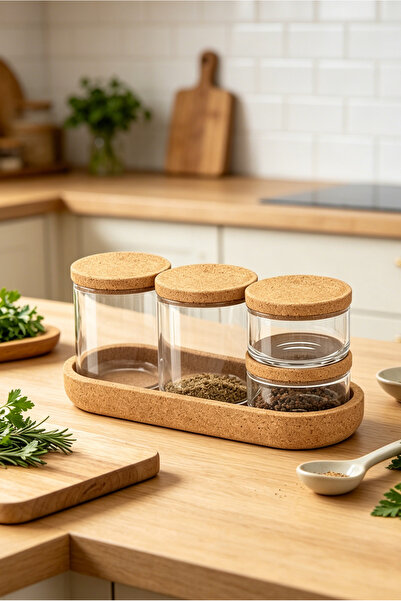 Generic Glass Spice Jars Set With Cork Lids & Cork Storage Tray, Stackable Cl...