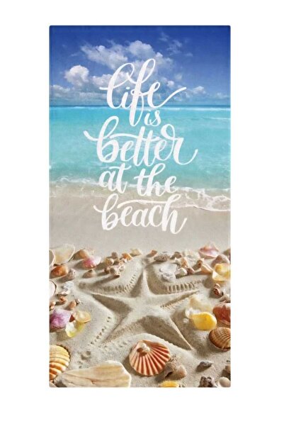 ADDA Prosop Albastru Turcoaz Scoici "The Life is Better" pentru Plaja 150x75cm