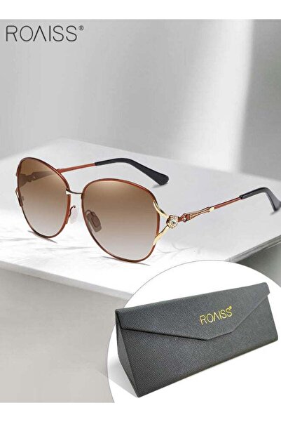 ROAISS Womens Butterfly Polarized Sunglasses UV400 Protection Gold Brown Meta...