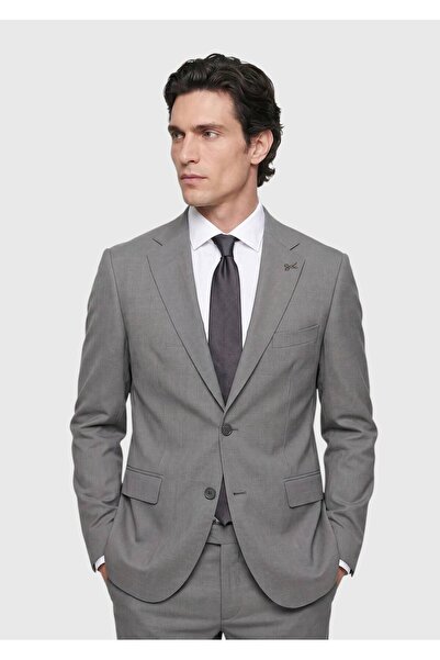 Ramsey Koyu Gri Düz Zeroweight Slim Fit Yün Karışımlı Takım Elbise