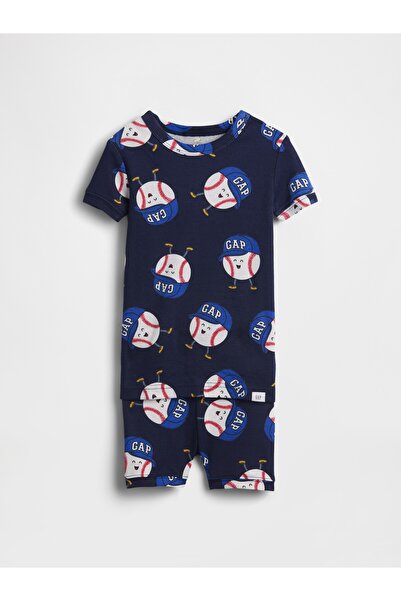 GAP Bebek Lacivert Organik Brushed Pamuk Beyzbol Şort Pijama Seti